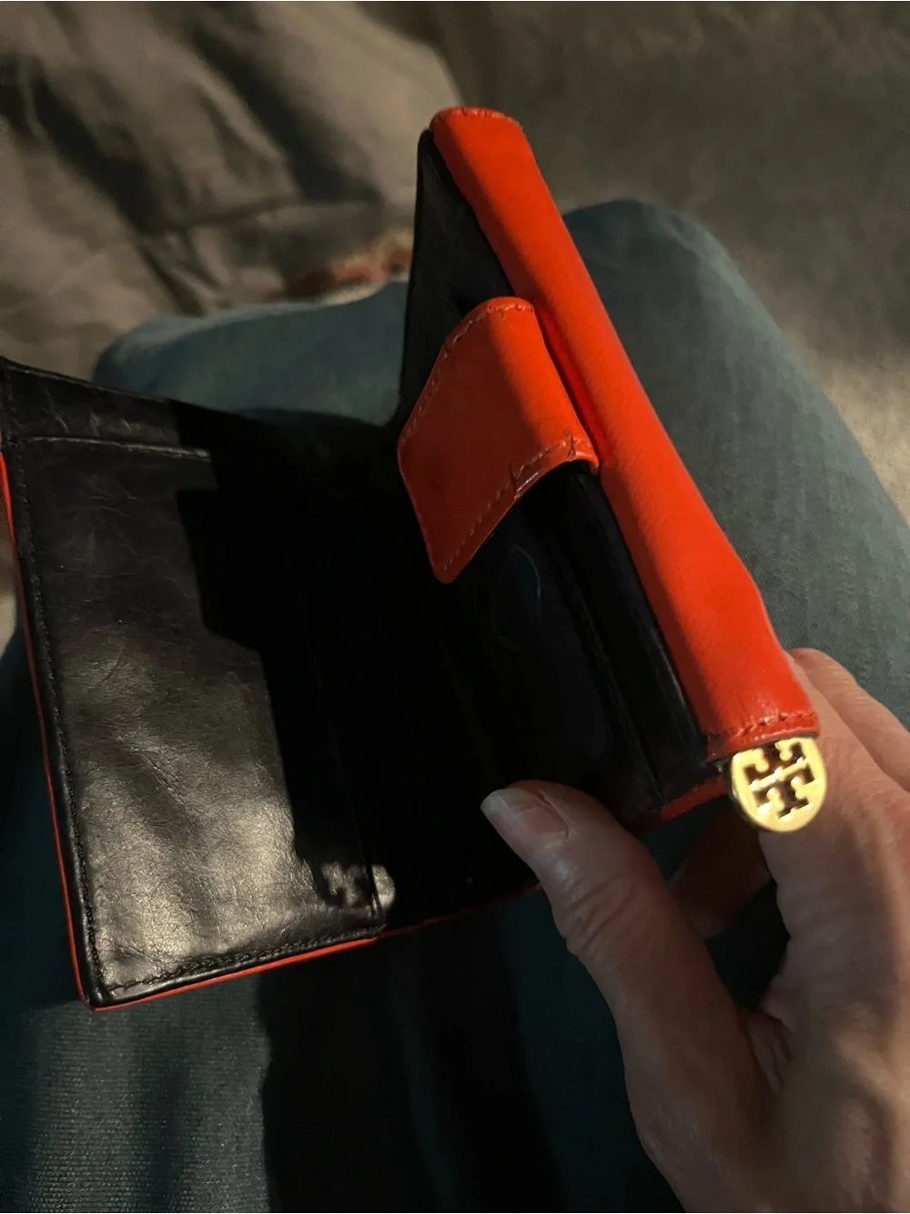 Tory Burch Bright Red Saffiano Logo Compact Wallet
